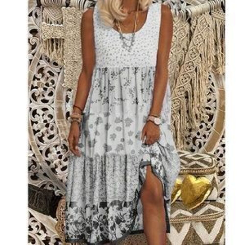 Plus Floral Print Tank summer Cottagecore Dress - Picture 3 of 5